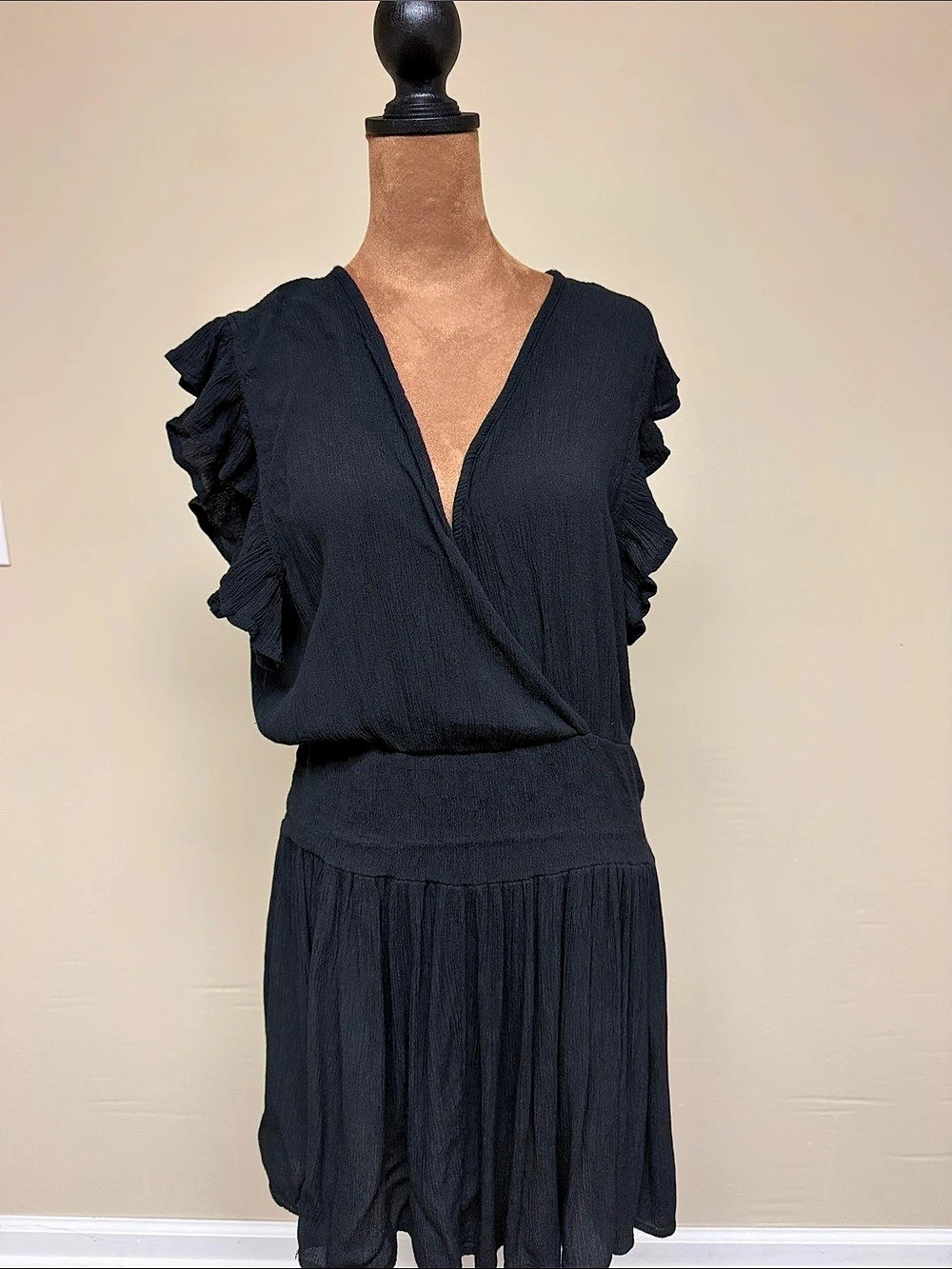 Elan Ruffle Bottom black swim coverup dress
